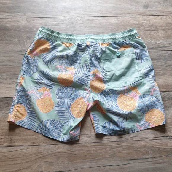 Goodfellow Co Mens Pineapple Print Swim Trunks Large Elastic Waist Green Blue - Picture 6 of 7